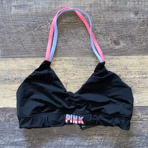 Victoria's Secret Black Bikini Top with Pink and Purple Straps